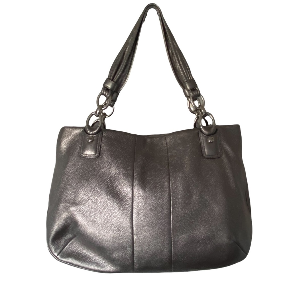COACH Kristen leather zip top tote. Gunmetal/silver, metallic - Picture 4 of 15